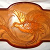 Peach glass footed bird tray