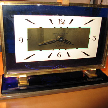 Waltham Blue Glass Art Deco Clock - Clocks