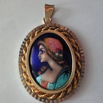 Limoges Enameled Pendant Rare Gold and Silver Setting - Fine Jewelry