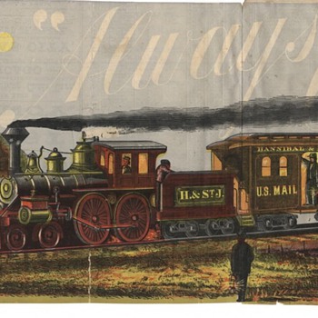 Antique Train Hannibal & St Joesph Railroad Illustrated Timetable map