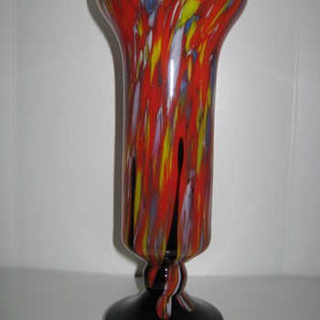 Czechoslovakia Glass vase with End of Day Spatter and applied amethyst drip Kralik 1930's - Art Glass