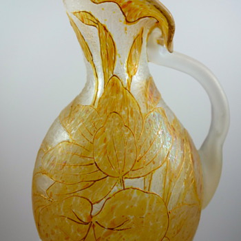 Kralik enameled  oil spot cameo glass JIP pitcher, ca. 1900 - Art Glass