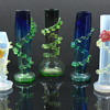 Art glass vases with vaseline rigaree. Bohemian?