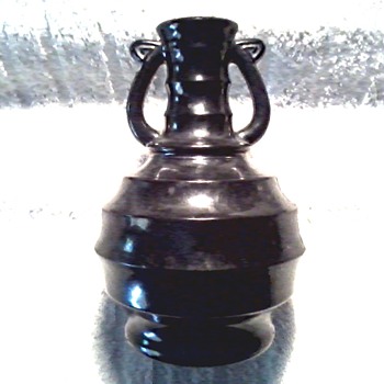Small Matte Black Glass Bottle with Handles/ Unknown Maker and Age - Glassware