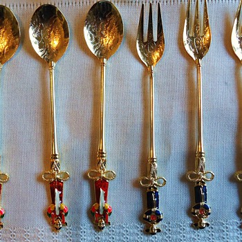Spoons and forks from Goodwill, China Emperor and wife? plated and enameled? $9.00 - Kitchen