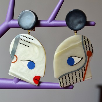 Marie-Christine Pavone Galalith Clip-On Earrings - 1980's - Costume Jewelry