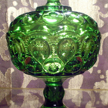 Green L. E. Smith Moon & Stars Candy Dish with Pedestal Base and Lid - Glassware