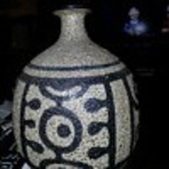 Unknown Stoneware Vase covered with Volcanic navy and gray glaze. - Art Pottery