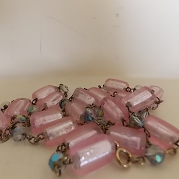 Pink vintage glass foil necklace - Art Deco