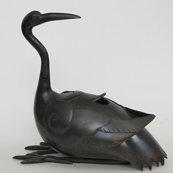 Japanese Bronze? or Brass incense burner~Crane - Asian