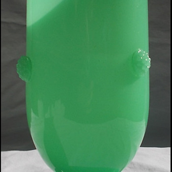 JADE GREEN GLASS VASE with prunts GLOWS!!! late Loetz ?? - Art Glass