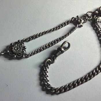 Silver Watch chain with crafted bead fob - Fine Jewelry