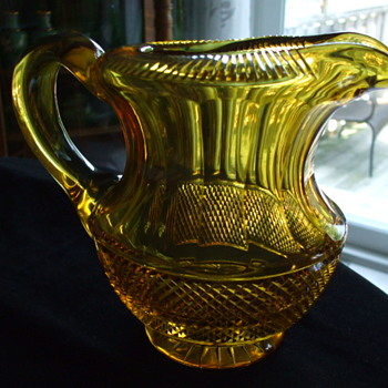 Unusual Rolled & Cut Rim Anglo-Irish? or Bohemian? Honey Amber Cut Glass PITCHER - Glassware