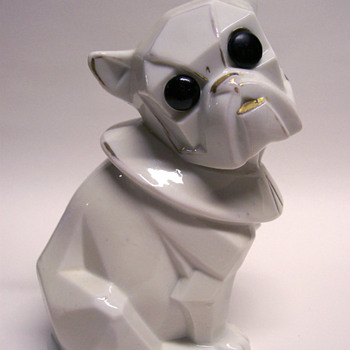 Porcelain Cubist Dog Harlequin Button Eye with String