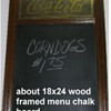 coca-cola wood framed menu chalkboard