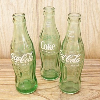 1960's Vintage White Script Hobbleskirt 6 1/2 fl oz. Bottles - Coca-Cola
