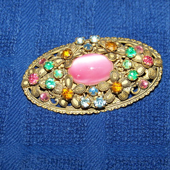 Czechoslavakian colored stone brooch - Costume Jewelry