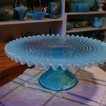 Fenton blue opalescent cake stand - Glassware