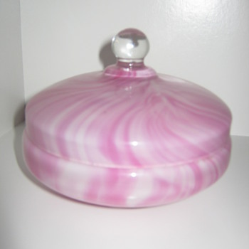 Czechoslovakia Glass Vanity Pink and white swirled Powder Jar   - Art Glass
