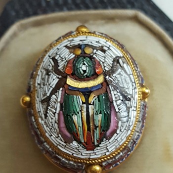 Cased antique micromosaic beetle gold stickpin. Kyratised! - Fine Jewelry