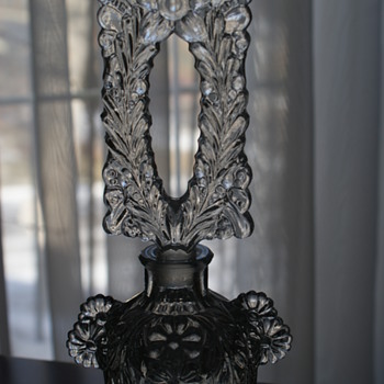 Vintage Pressed Glass Perfume Bottle with Flowers - Bottles