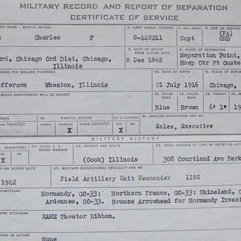My Father's Military Separation Certificate of Service - Military and Wartime