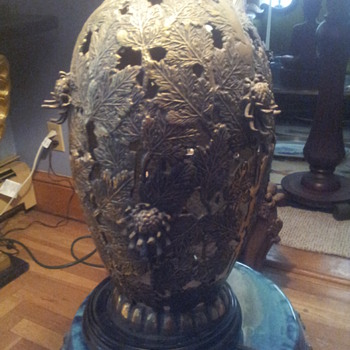 Pair of Japanese Brass/Bronze Urn Lamps - Asian