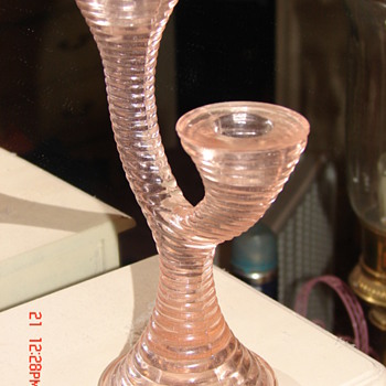 Unknown Pink glass double candle holder - Art Glass
