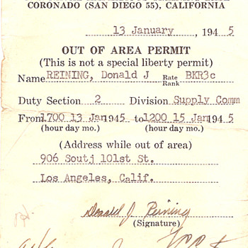 WWII Out of Area Permit - Military and Wartime
