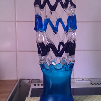 blue and clear vase - Art Glass