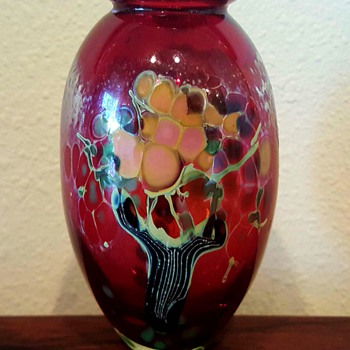 Barbara Bendzunas Art Glass Vase Tree Motif - Art Glass