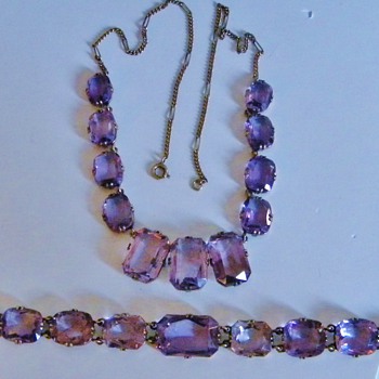 Vintage Deco Amethyst "Rose De France" 835 Bracelet Germany Demi Parure - Fine Jewelry