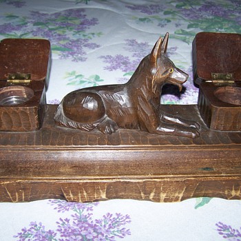 Wood Dog Inkwell