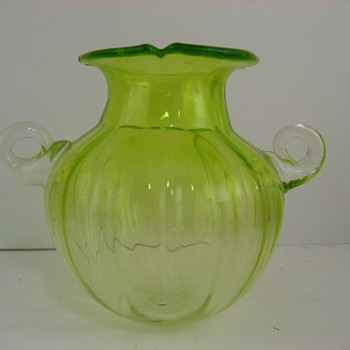 Signed but unknown green art glass vase - Art Glass