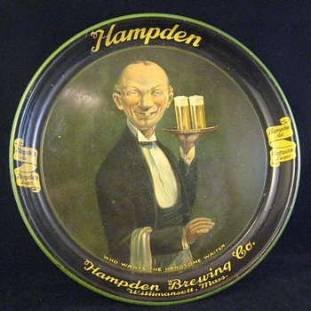 Antique Advertising Serving Beer Tray Hampden "Who Wants The Handsome Waiter" - Breweriana