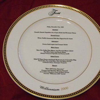 Fairmont Hotel San Francisco Dinner Menu plate Dec 31 1999 Millennium Souvenir
