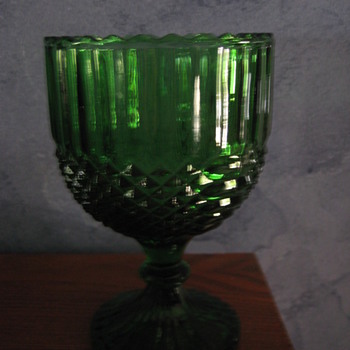 Dark Green Glass Pedestal Bowl-Depression Era?  - Art Glass