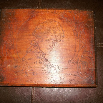 Wooden Box with Victorian Lady carved in lid.