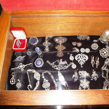 Small Antique Table Wooden Showcase/ Jewelry Box - Fine Jewelry
