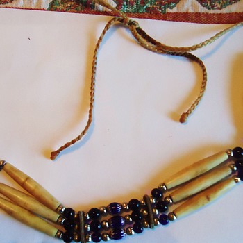 Nazca Peru Indian BONE necklace!  Bones of what? Aliens! and Thorn pendant and ear rings with blue light! copy of spaceship? - Fine Jewelry