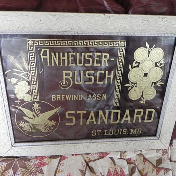 Rare Anheuser-Bush Standard etched glass & framed sign from 1890's.