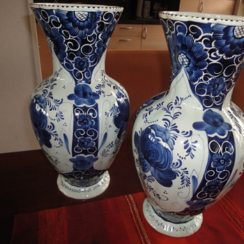 Two large handpainted Delft Blue Vases - Art Pottery