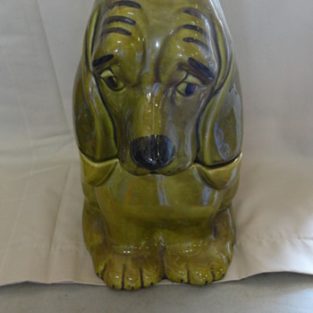 Vintage Green Basset Hound Cookie Jar