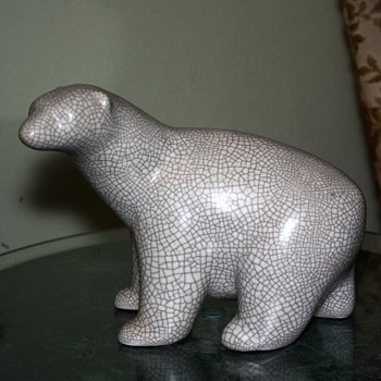 Mid-century Polar Bear w/ Crackle Glaze - Art Pottery
