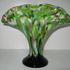 Czechoslovakia Glass fan vase Green Shimmy decor with applied amethyst drip believed to be Ruckl