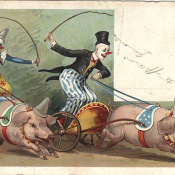 Clown laden pigs fantasy postcard - Postcards