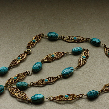 Egyptian revival scarab filigree necklace