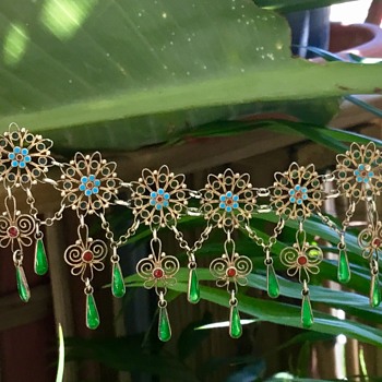 Antique Silver Gilt Enamel Necklace - Art Nouveau