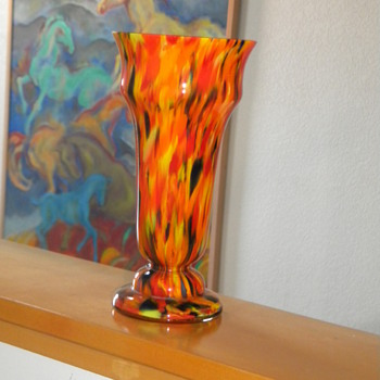 Art Deco Czech Spatter vase - Art Glass