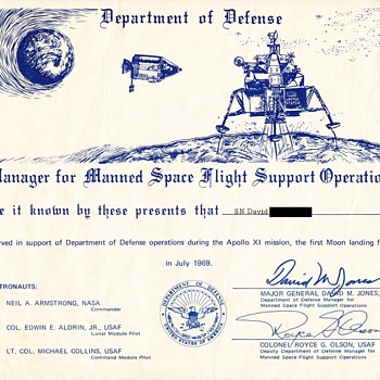 Apollo 11 Defense Department Certificate